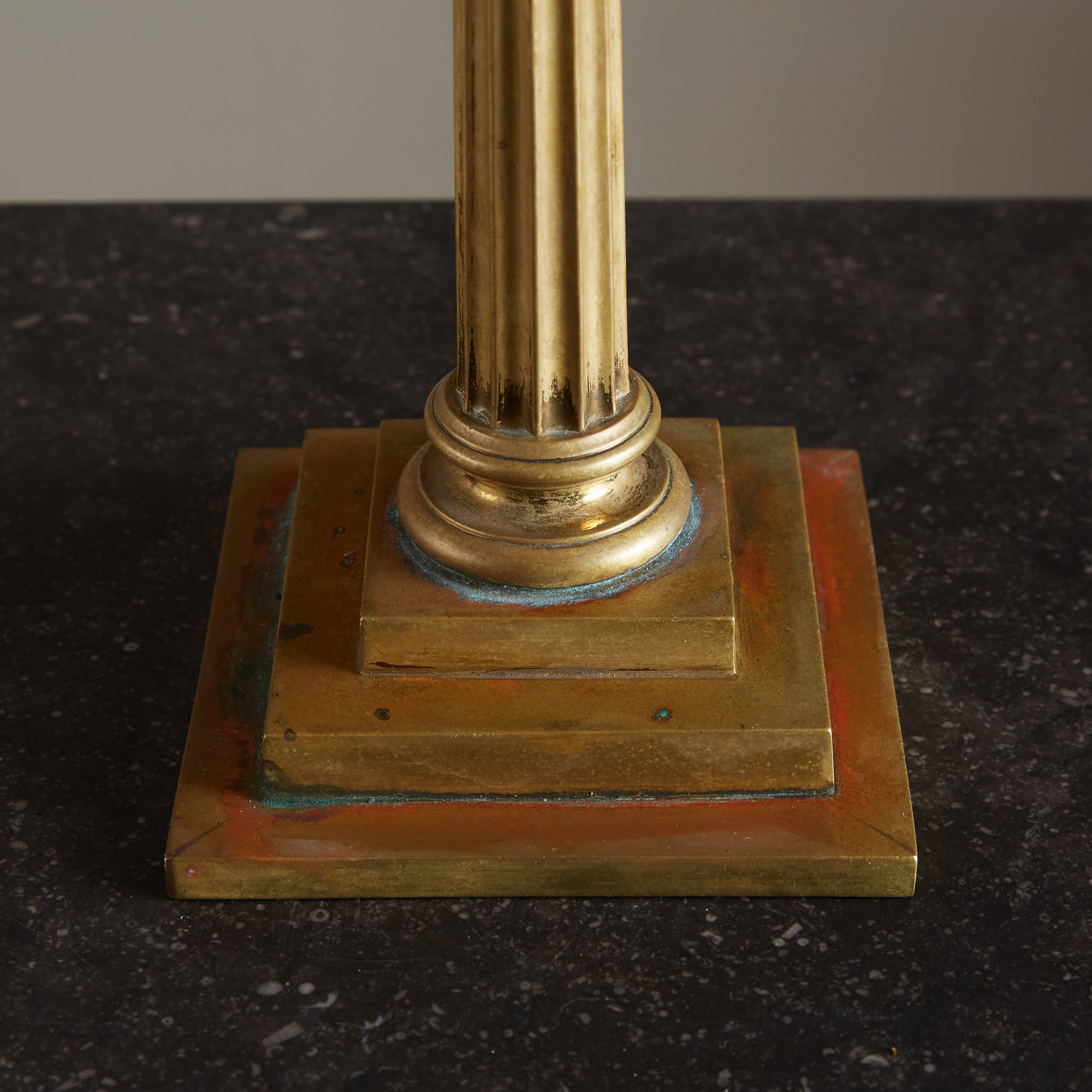 Tall vintage brass Corinthian column table lamp with new lampshade