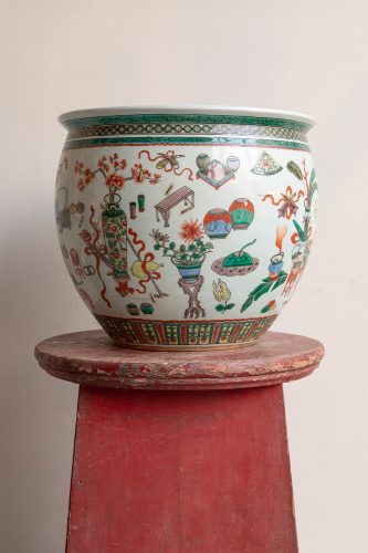 HL5702 A 19th Century Riveted Chinese Famille Vert Fish Pot-242