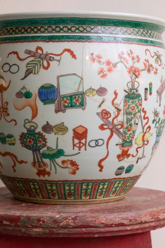 HL5702 A 19th Century Riveted Chinese Famille Vert Fish Pot-244