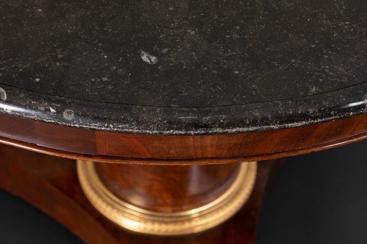 HL4722 Mahogany Gueridon Table with fossil black marble-147