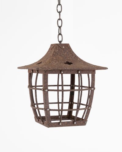 5622 Antique wrought iron caged hanging porch lantern-679