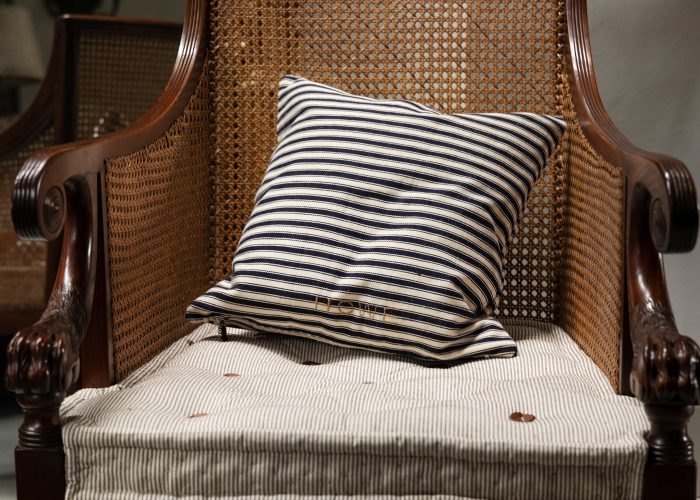 HB900493 Square Ticking Cushion in Navy and White Stripes-618