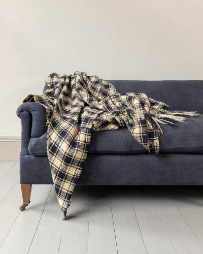HL5937 Checkered Navy and White Camel Hair throw -372