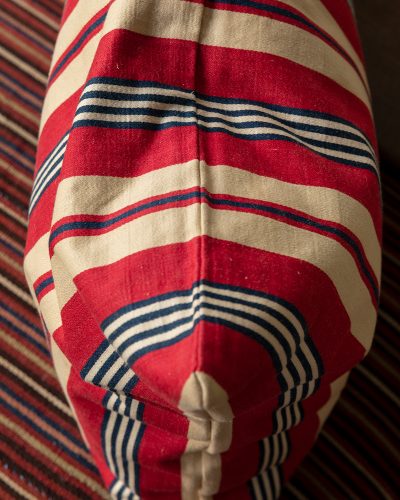 Ticking Cushion in Red Cream and Navy Stripes-520