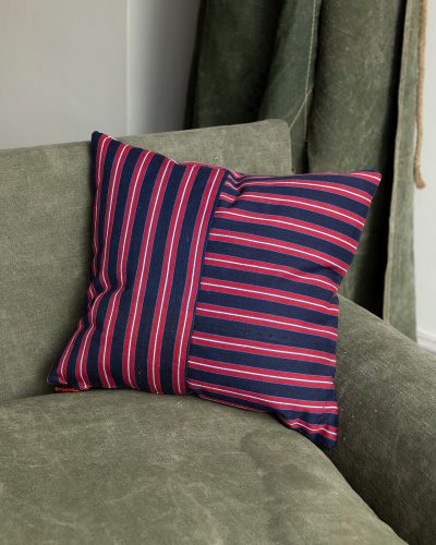 HB900537 Square Ticking Cushion in Navy and Red-8075