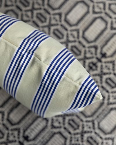 HB900584 Ticking Cushion in Blue and Cream 584-13534