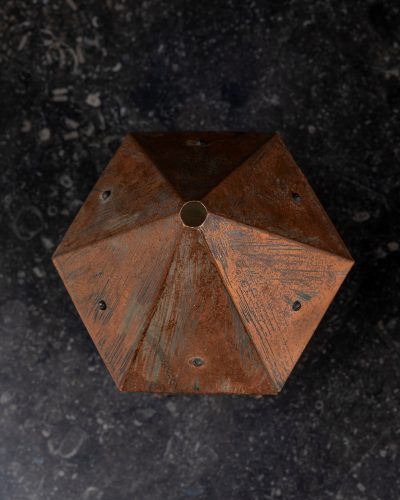 HL6526 A very charming little copper hexagonal porch lantern with original vaseline glass panes-10991